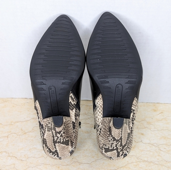 The Limited Nadalie Bootie Black Faux Snakeskin Open Side Pointed Toe Heeled - Picture 7 of 13